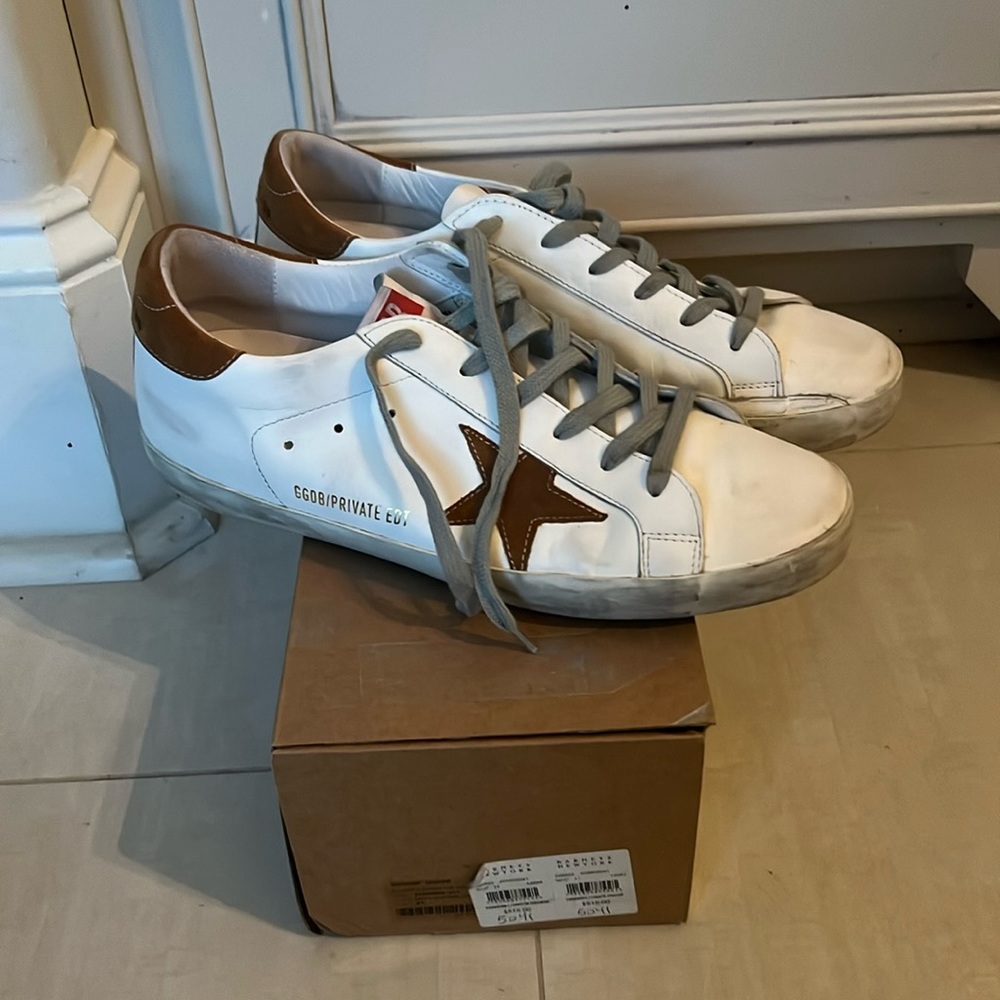 Golden Goose White and Brown Sneakers